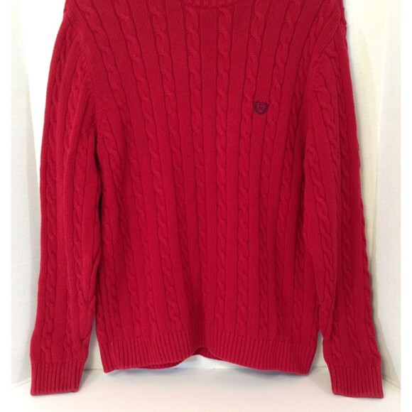 Ralph Lauren Chaps Sweater Men L Red Fisherman Cable Knit Chunky Preppy Y2K 90s - Picture 5 of 12